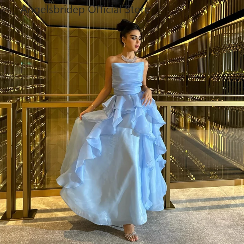 

Женское вечернее платье без бретелек Angelsbridep, ТРАПЕЦИЕВИДНОЕ платье из органзы, модель 2024 платья для выпускных вечеров с оборками, вечерние платья на заказ