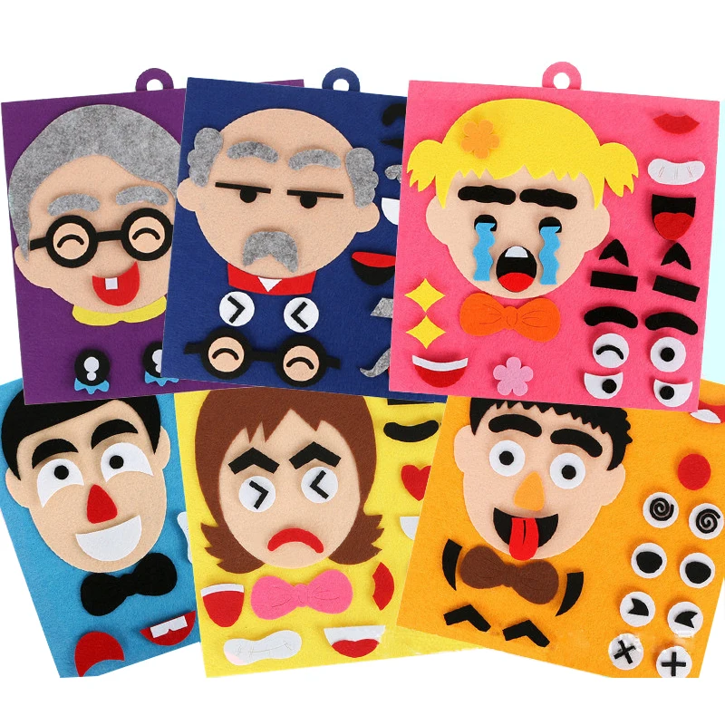 Puzzle Felt Non-woven Fabric Early Childhood Education Children Manual DIY Cognitive Facial Expression Stickers TMZ