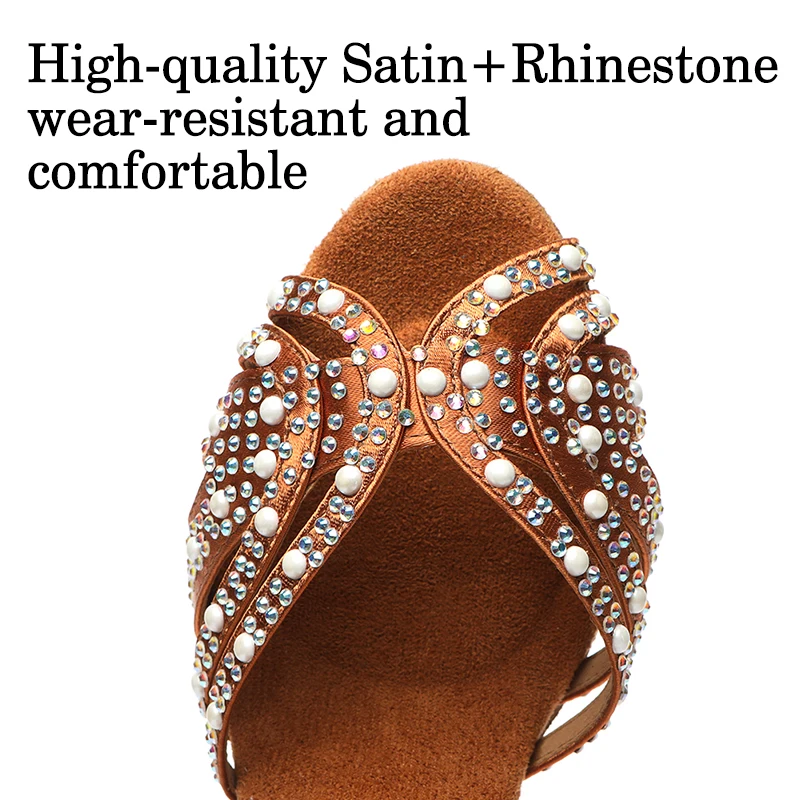 DKZSYIM Rhinestone Latin Dance Shoes Female Latin Salsa Girl Casual Shoes Black Bronze Skin Shiny Ballroom Dance Shoes Sandals 5