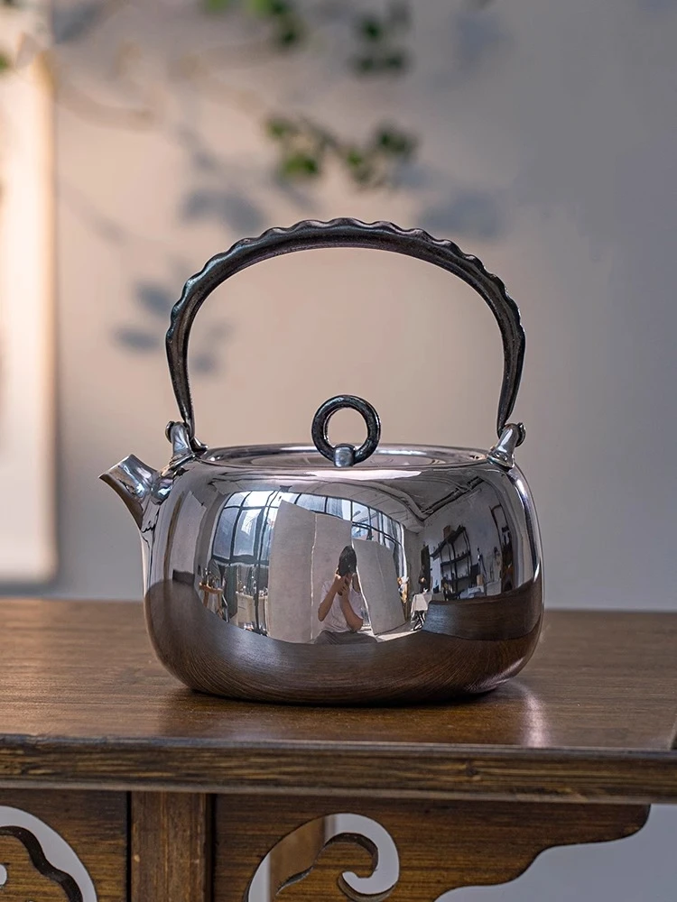 

Женский чайный набор из чистого серебра 999 пробы, семейный чайник, молоток, узор из фиолетовой кожи, японский античный серебряный чайник