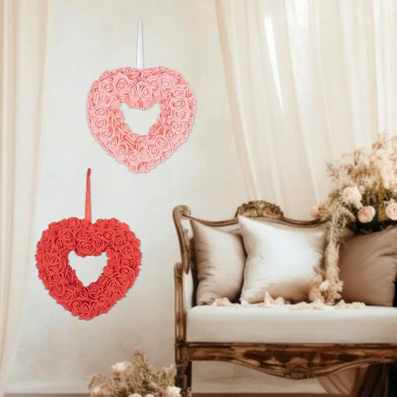 

Valentine's Day Wreaths Decor Heart Shaped Floral Wreath For Front Door Simulation Rose Flowers Hanger Wreath Romantic Wreath