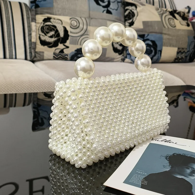 Borsa A Tracolla Con Perle Artificiali Fatta A Mano, Bianca, Per Matrimoni, Feste, Cerimonie, 19x13 Cm, Elegante - 2