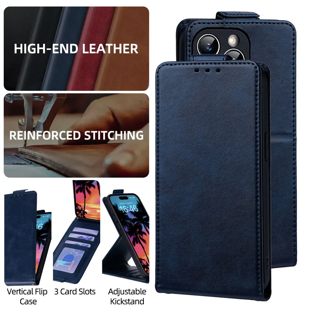 Deluxe Leather Magnetic Flip Wallet Phone Case with Lanyard