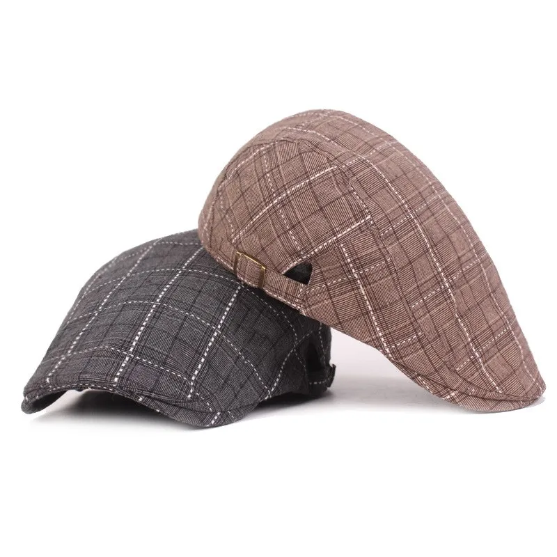 Men's Plaid Retro Beret Hat For Middle-Aged People Travel