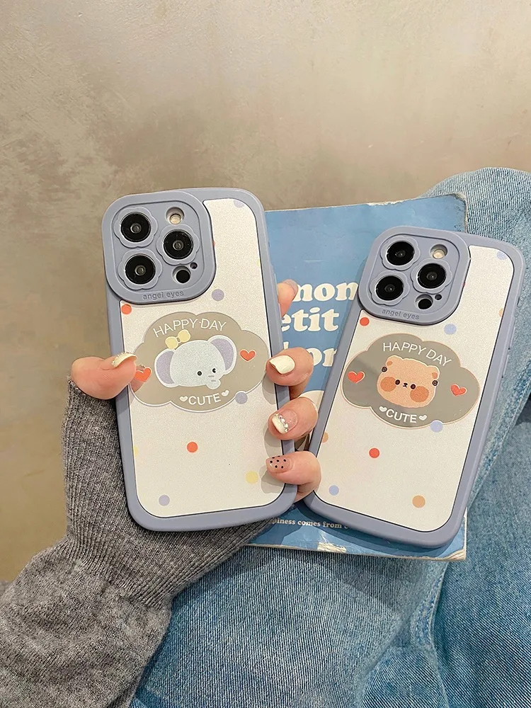 Bear Elephant Makeup Mirror Phone Case For iPhone