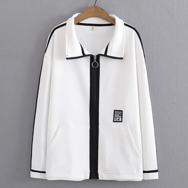 

4XL Plus Size Zip Jacket Women 2023 Spring Labeling Baseball Uniform Loose Drop Shoulder Sleeve Outewear Oversized Curve Clothes