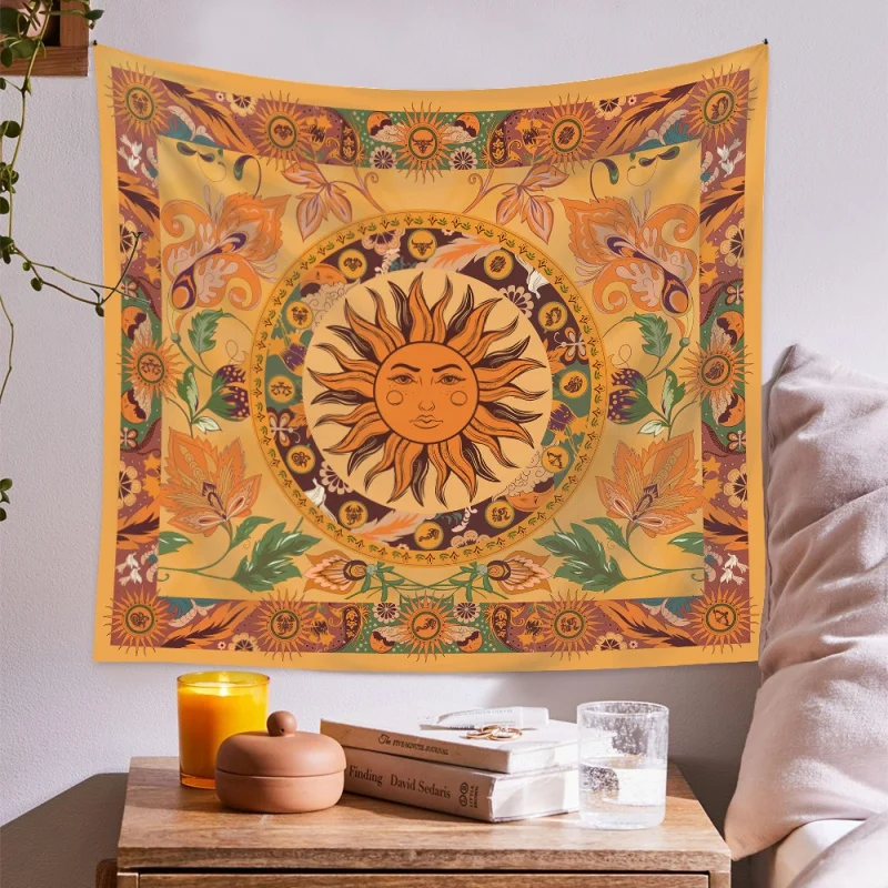 

Hanging Cloth Customized Ins Style Bohemian Tapestry Golden Sun Moon Tapestry Bedroom Decoration Room Layout Background Fabric