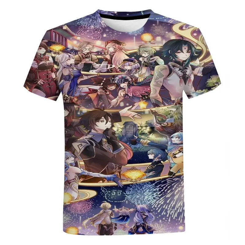 

Genshin Impact Anime Game T-Shirts Harajuku Kids Tees Tops Raiden Shogun Girls 3D Printed Streetwear Men Women Oversized T Shirt