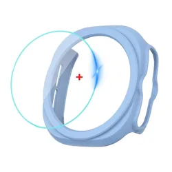 Premium Glass and Case Set: Durable Hard PC Bumper with Screen Protector for Galaxy Watch Ultra 2 (Ice Sea Blue)