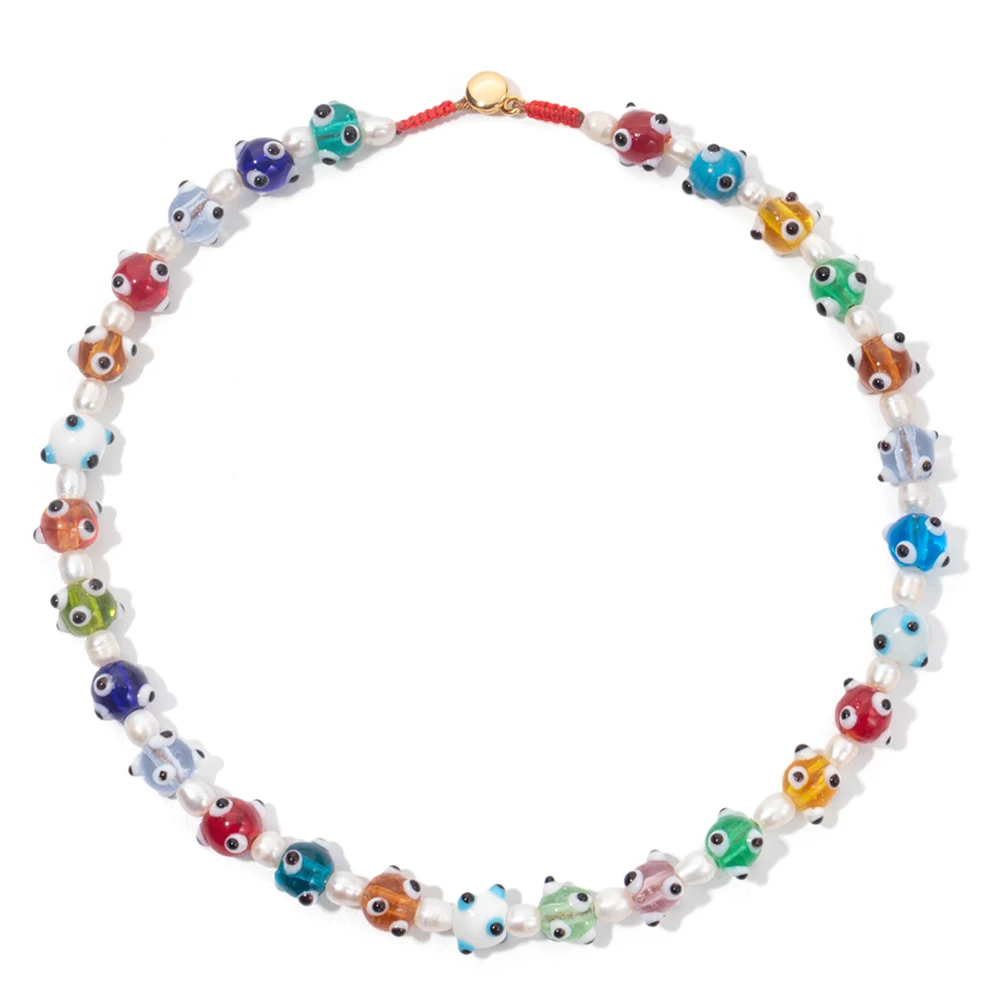 2023 New Design Devil Eye Beads Necklace For Women Pearl Charms Beaded Handmade Necklace Colorful Bead Jewelry