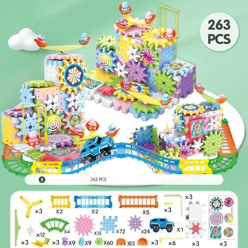 Puzzle Building Block Toy Technical Bricks 263pcs Electric Gears 3D Model Building Blocks Plastic Kid House Blocks Bricks Educational Construction Toys for Children Gifts