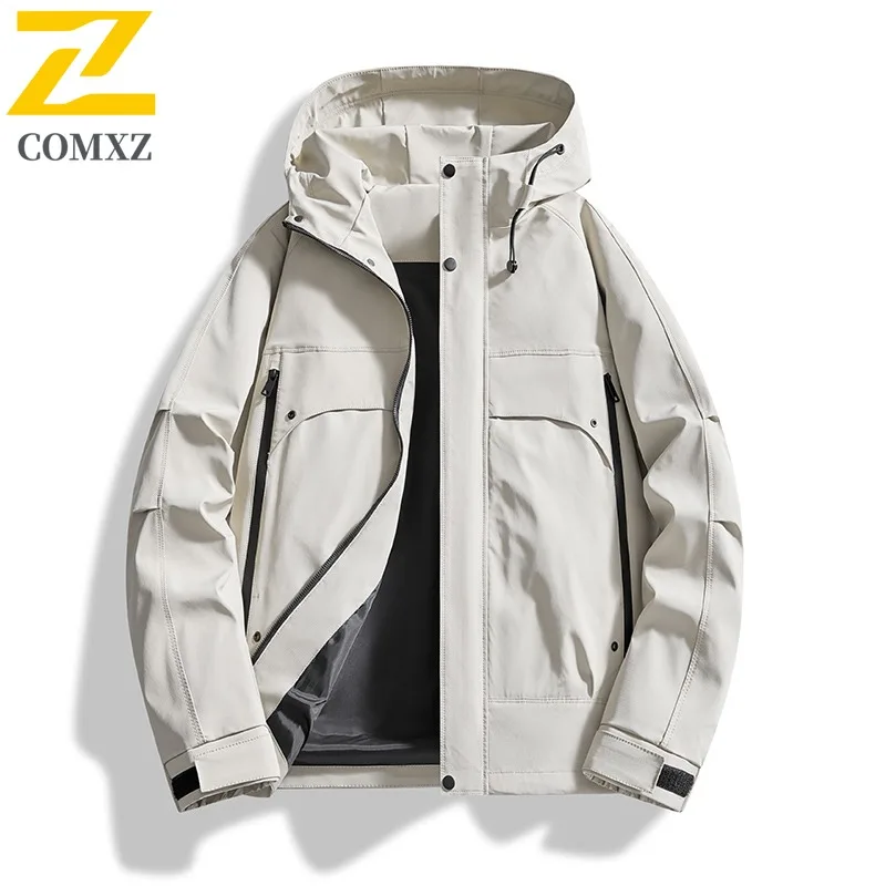 COMXZ Men Adventure Jacket High End Hooded Outdoor Windproof Motorcycle Jacket Casual Daily Fashion Lightweight Autumn Clothing