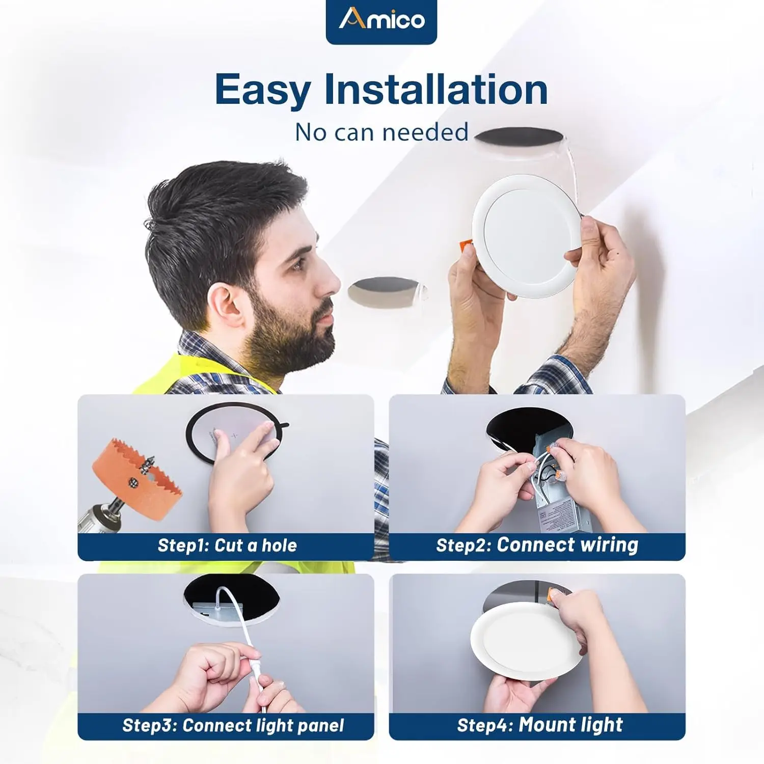 Amico 12 Pack 6 Inch 3Cct Ultra-Thin Led Recessed Ceiling Light With Junction Box, 3000K/4000K/5000K Selectable, 12W Eqv 100W,