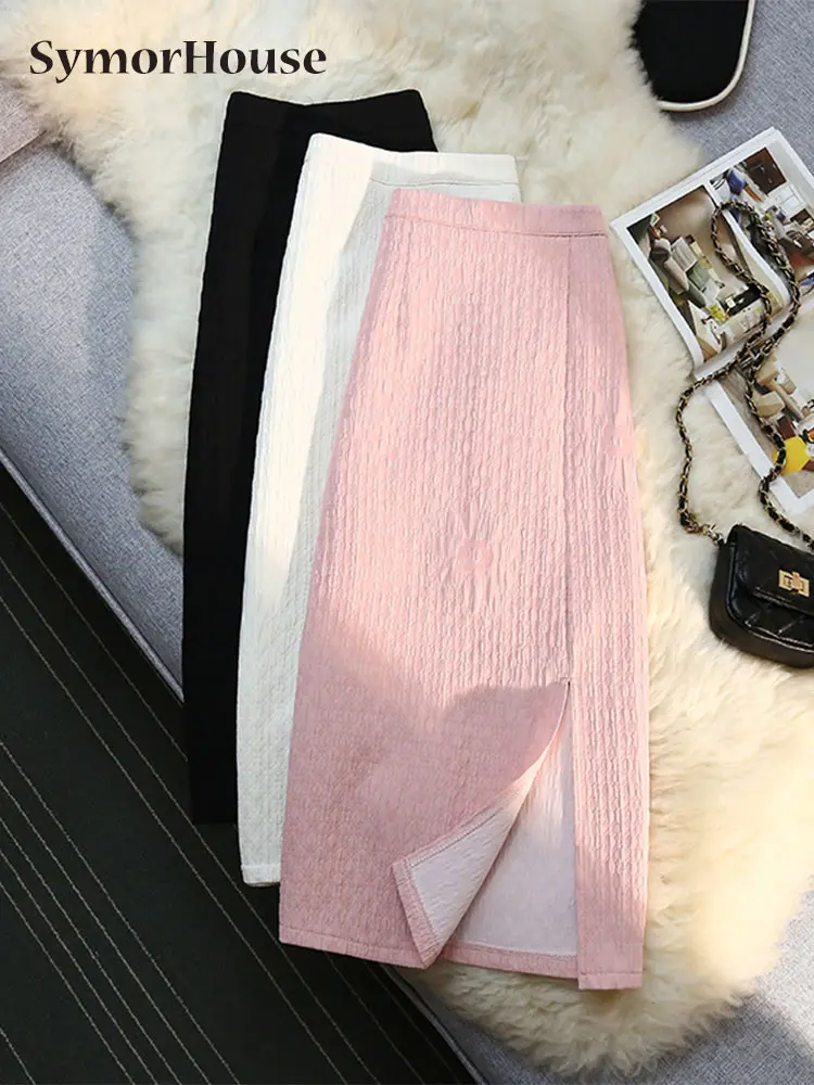 

Весенне-летняя Осенняя розовая юбка для женщин, модная Корейская юбка с запахом на бедрах, Простая Офисная Женская одноступенчатая юбка с высокой талией