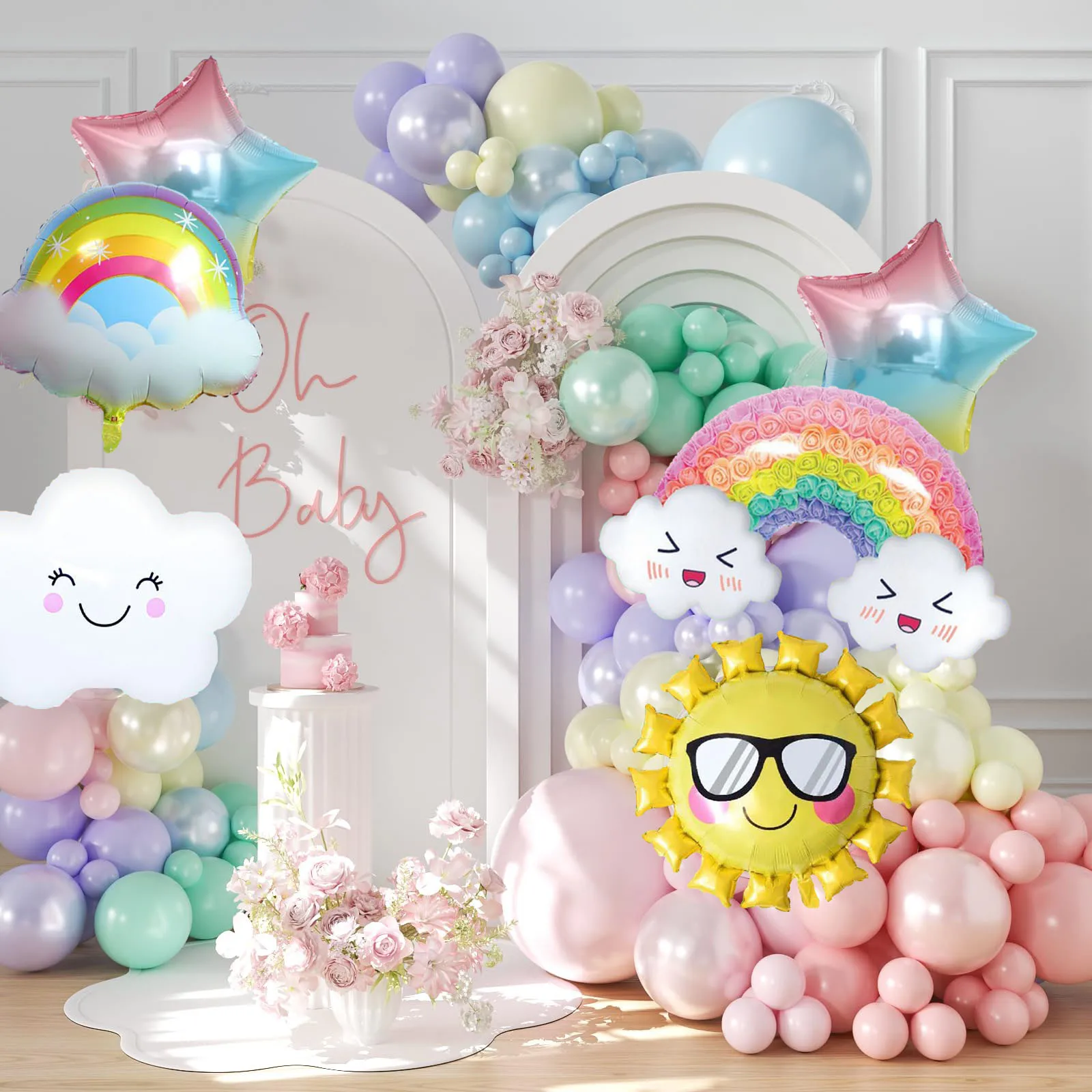2 Palloncini Arcobaleno Nuvola In Mylar - Decorazioni Per Feste Di Compleanno, Matrimoni E Baby Shower
