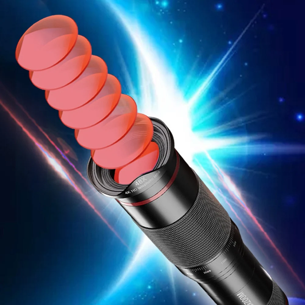 금속 클립이 있는 휴대폰 망원경 렌즈, 이중 초점 원격 카메라, HD 외부 카메라, 48 배