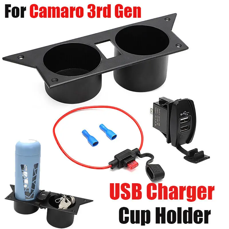 

Ash Tray Center Water Cup Holder w USB Charger For 3rd Gen Chevy Camaro 82-92 Car Phone USB Charging Water Cup Bottle Holder