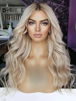 200 Density Ombre Platinum Blonde Curly Lace Front Wigs Human Hair 13x4 HD Transparent Curly Wigs Pre Plucked Glueless for Women 1