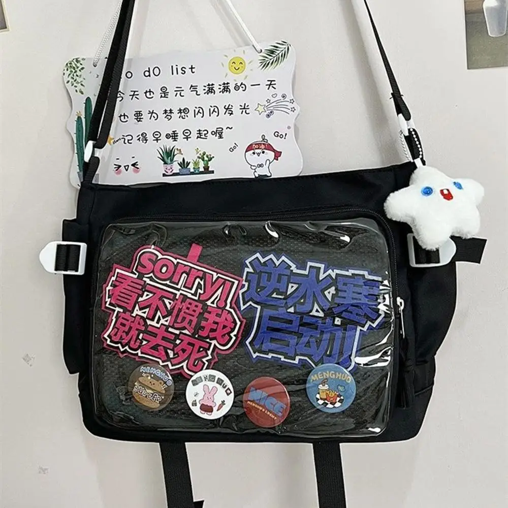 Japanese Cute Transparent Canvas Itabag Y2K Harajuku School Bag For Teenage Girl DIY Badges Display Crossbody Bag Preppy Handbag 1