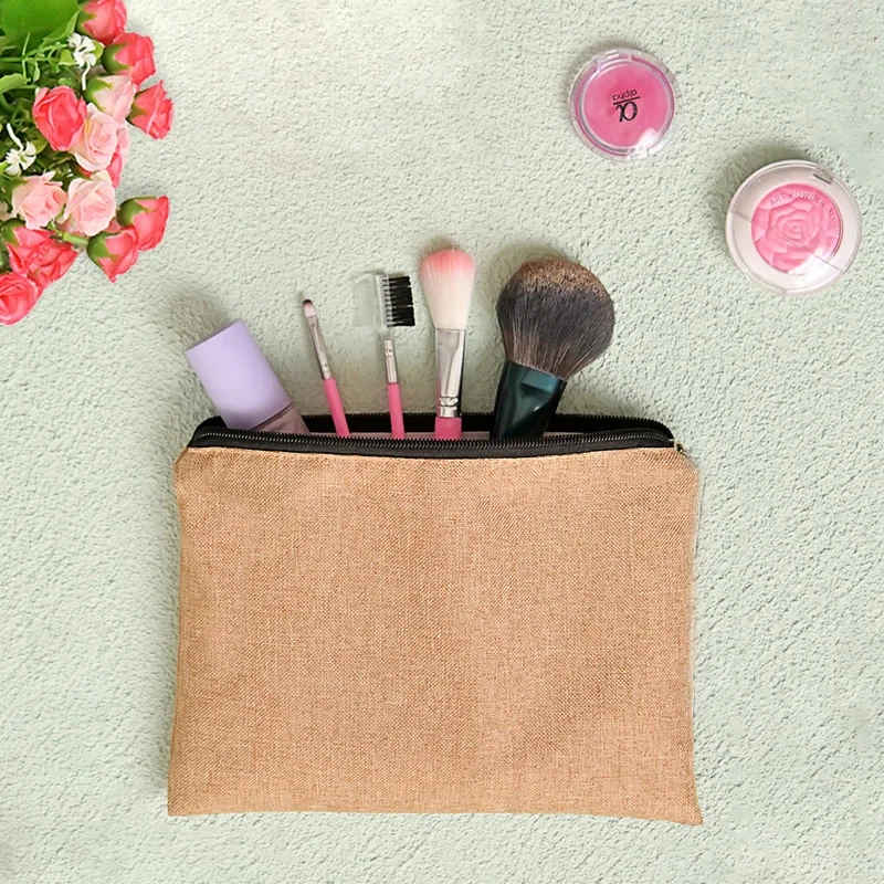 Floral Print Linen Zipper Pouch Cosmetic Travel Organizer