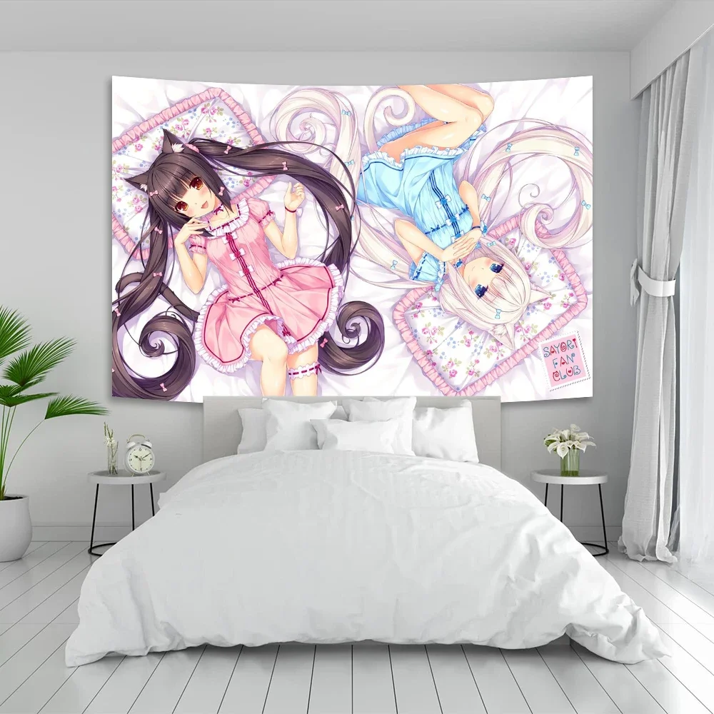 Anime Nekoparas Wall Tapestry Kawaii Background Cloth Wall Decoration Girls' Dormitory Pink Room Banner
