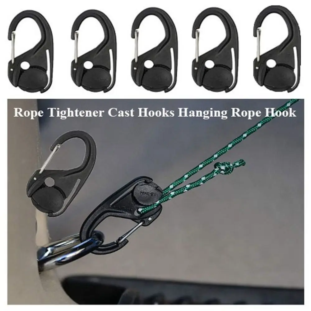 1/2/5pcs New Without Knotting Rope Tightener Black 66*34mm Hanging Rope Hook Cast Hooks Outdoor Tools rope tightener hook