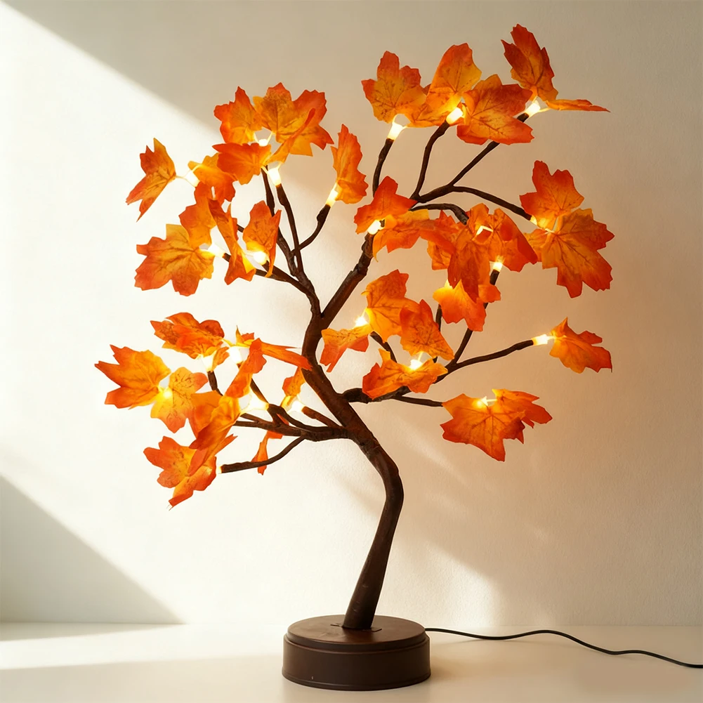 USB Battery Box 24Leds Maple Leaves Copper Wire Tree Light Touch String Light For Home Christmas Thanksgiving Decoration