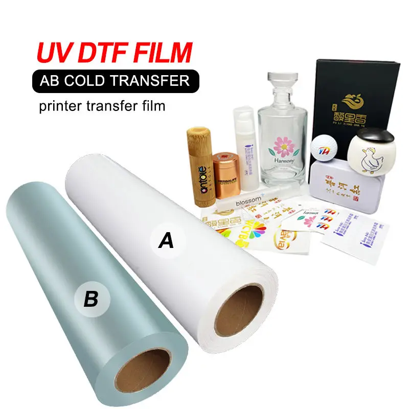 62cm x 100m UV DTF 필름 A + B UV 프린터 용 냉간 전송 필름, 애완 동물 재료 UV 프린터