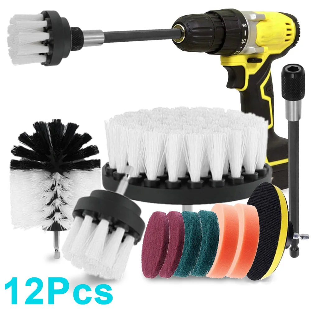 Electric Carpet Brush Drill Kit All Purpose Cleaner Auto Tires Cleaning Tools Bathroom Kitchen Scrubber Brushes with Extender | Дом и сад