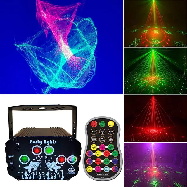 thumbnail image 1 of Luces LED para fiestas con láser para DJ, luces estroboscópicas con patrón de aurora boreal, luces láser con USB, 98 patrones para proyectos de escenarios de cumpleaños y Navidad en clubes, 1 of 5