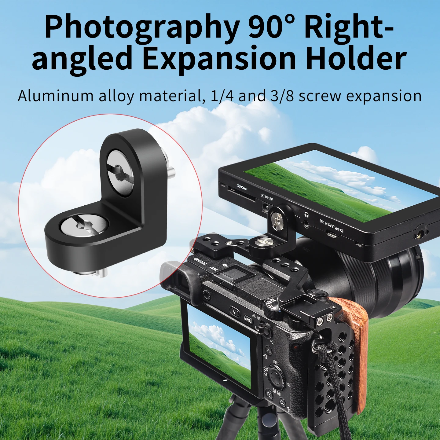 ネジ穴付き直角カメラ延長ブラケット,三脚ヘッド,カメラケージ,90 °, 1