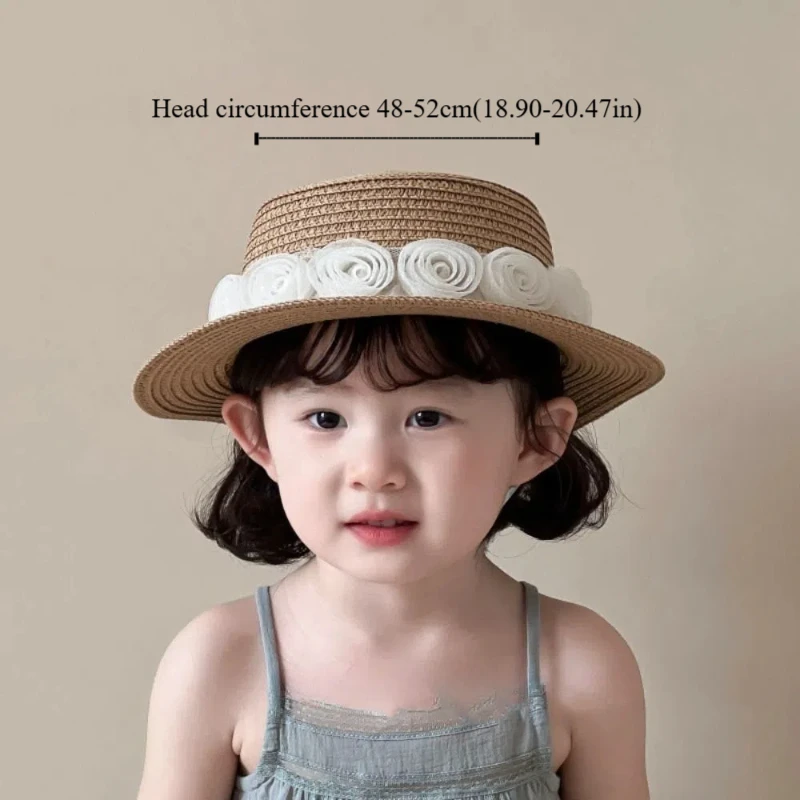 New Summer Baby Straw Caps French Beach Flower Lace Straw Hat Travel Vacation Children Sun Hat Outdoor