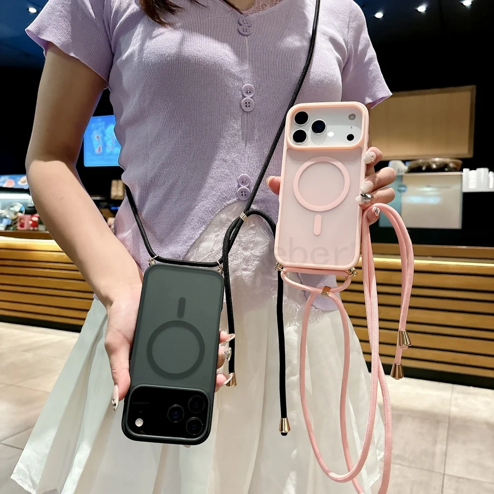 ZTOFERA Crossbody Lanyard Case For IPhone 14 Pro Max, Matte PU Leather Soft TPU Flip Wallet Magnetic Back Cover With Card Holder Adjustable Shoulder Strap Neck Cord Protective Back Cover, Green