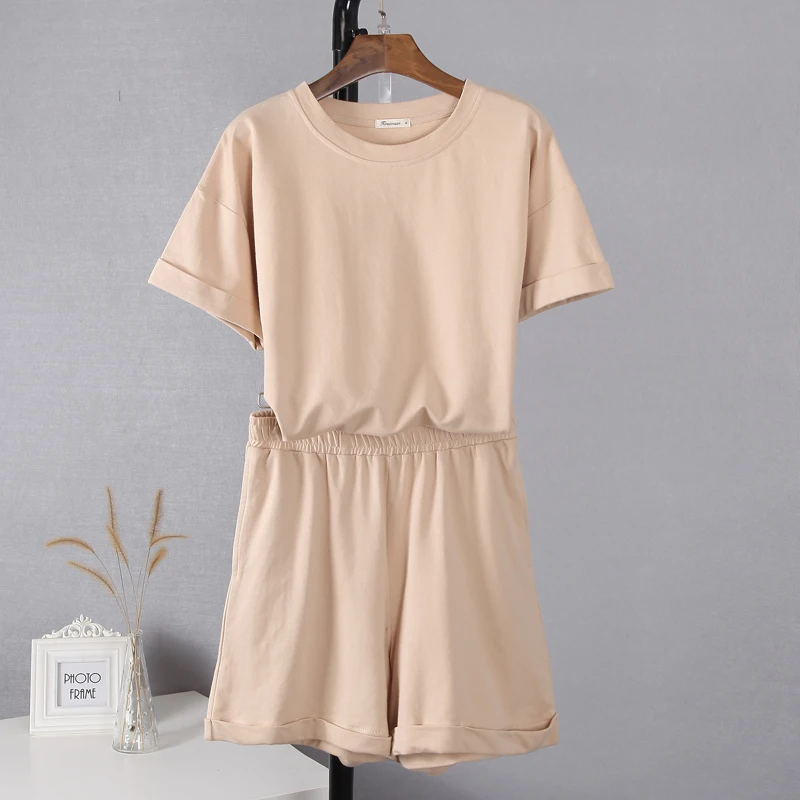 matching lounge set Hirsionsan Summer Cotton Sets Women Casual Two Pieces Short Sleeve T Shirts and High Waist Short Pants Solid Outfits Tracksuit midi skirt co ord Women's Sets