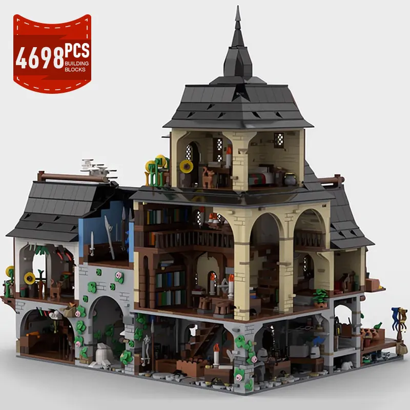 

MOC City Architecture Medieval Town Centre Model Building Blocks Retro Street View House MOC-134085 Assemble Bricks Toys Gifts