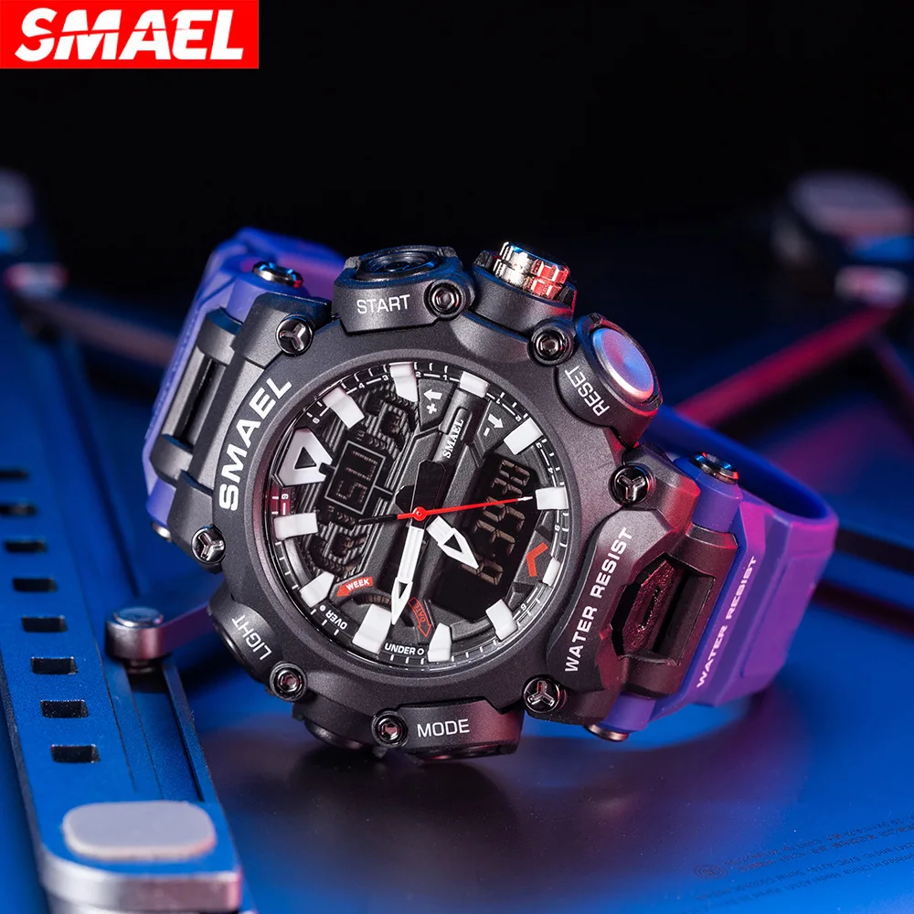 SMAEL 8053 Men Electronic Watch Sport Cool Black Digital Analog Display Silicone Strap Military Wristwatches for Male Clock 3