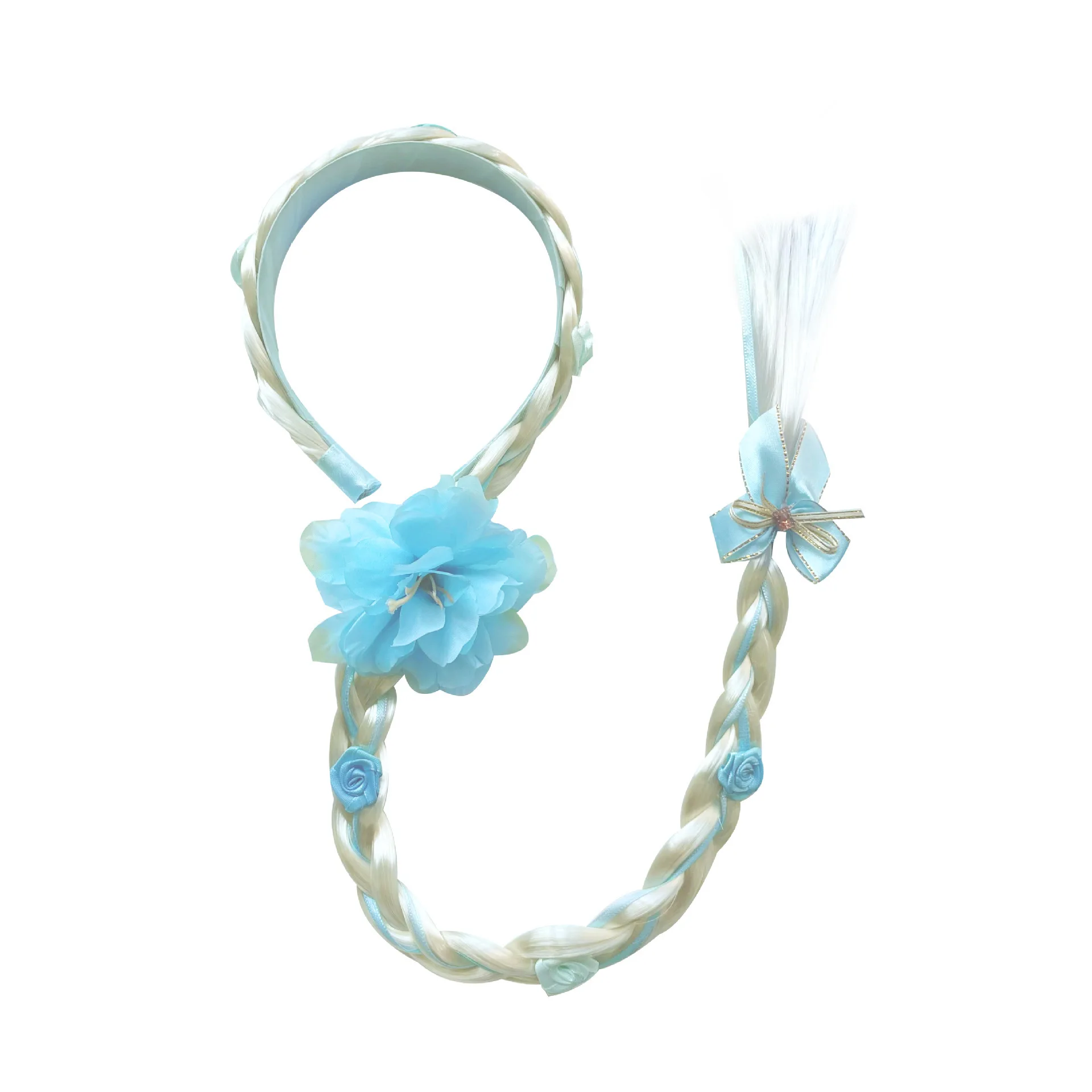 Princess Wig Braids Children's Crown with Flower Braids Long Hair Princess Headband Braid Skirt Accessories