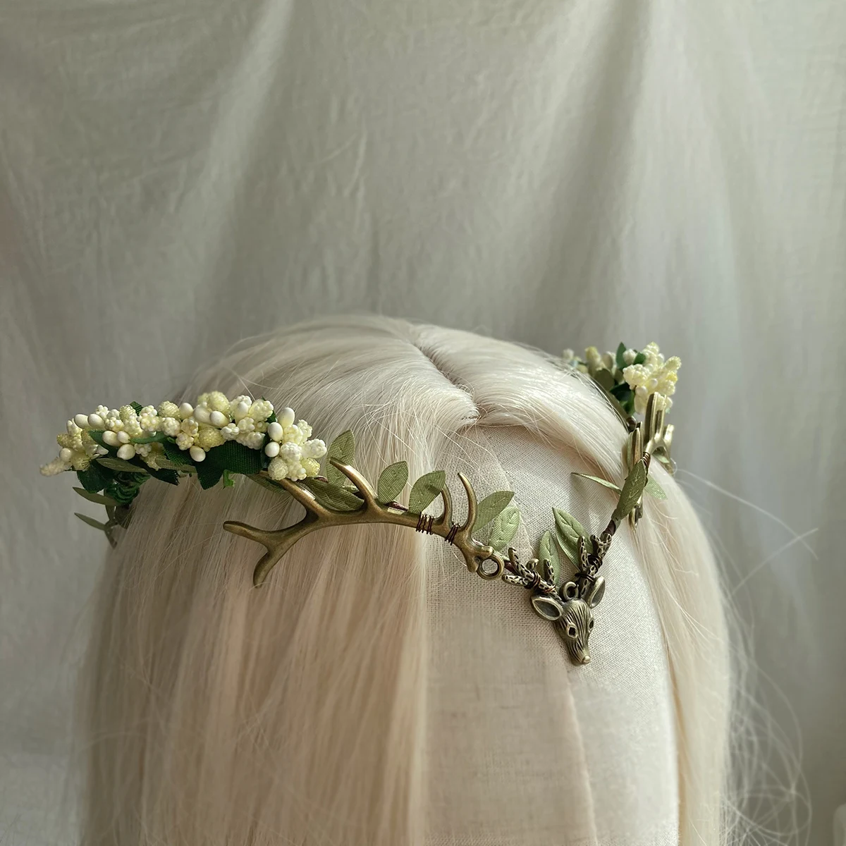 

Enchanted Forest Woodland Tiara Antler Deer Elven Headpiece Festival Boho Wedding Bride Fairy Crown Costume Circlet Renaissance