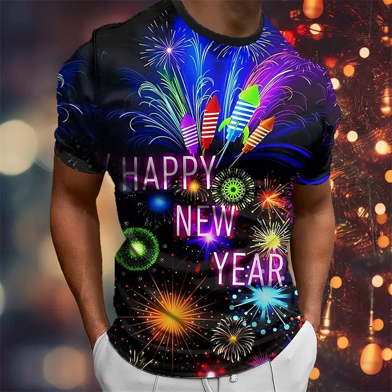 

2024 Happy New Year 3D Print T Shirt For Men Clothes Funny Design Graphic T Shirts Boy Gifts T-Shirt Casual Streetwear Tee Tops