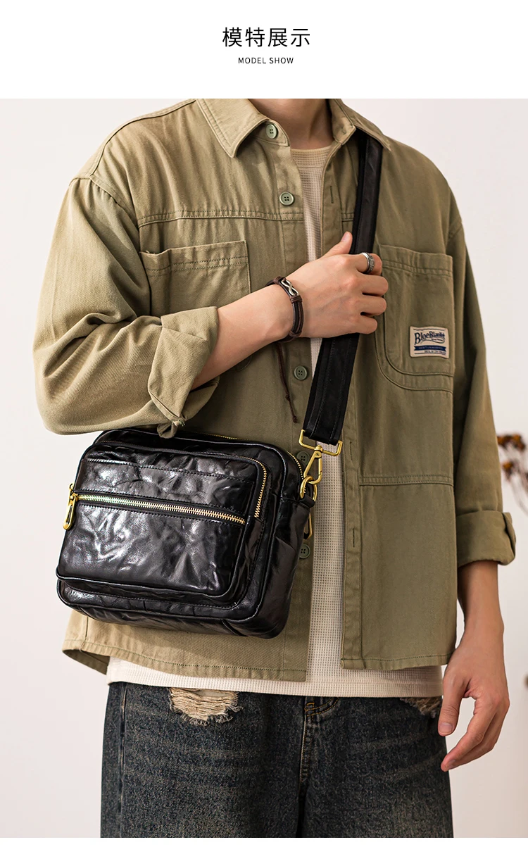 Vintage lässige schwarze Umhängetasche aus pflanzlich gegerbtem Rindsleder für Herren, Wochenende, Outdoor-Reisen, natürliche Umhängetasche aus echtem Leder – Detail 6