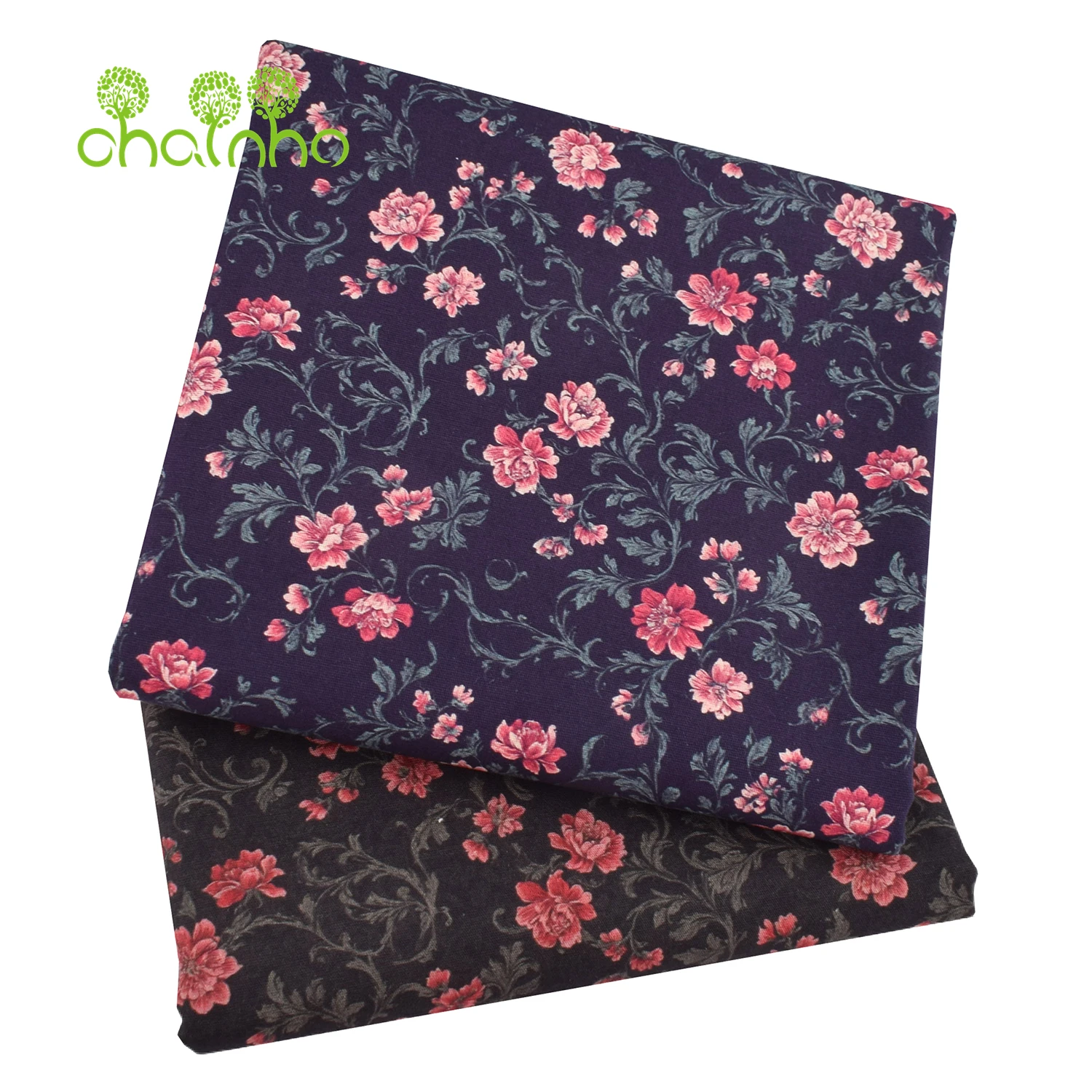 Chainho,Printed Plain Weave Poplin Cotton Fabric,DIY Quilting Sewing Material,Patchwork Cloth,Floral Series,2 Sizes,15PC225