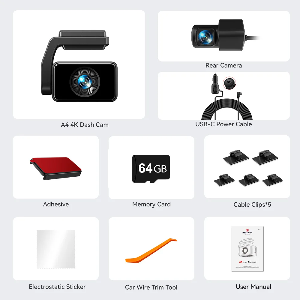 REDTIGER Cámara de salpicadero delantera y trasera 4k Dash Cam grabadora de conducción para WiFi GPS coche Dvr para modo de estacionamiento 24H caja negra para coche