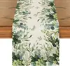 Spring Green Flowers Eucalyptus Linen Table Runner Holiday Party Decor Farmhouse Kitchen Dining Table Runner Wedding Decoration 1