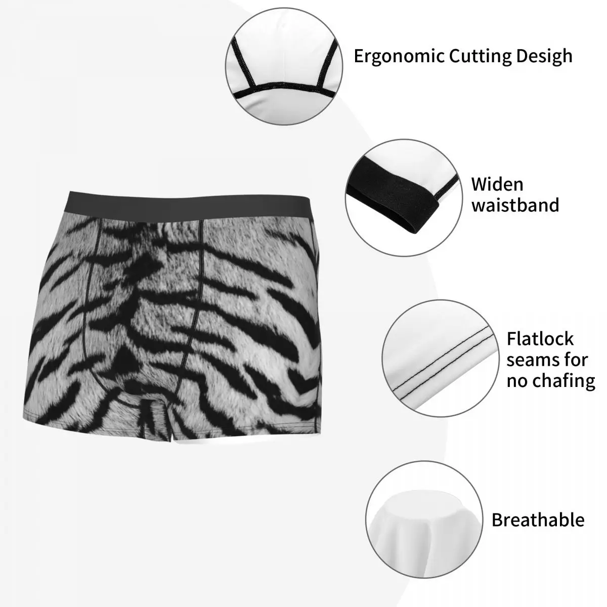 Custom Novelty Gray Tiger Skin Printed Boxers Shorts Panties Male Underpants Stretch Tropical Wild Animal Briefs Underwear 5