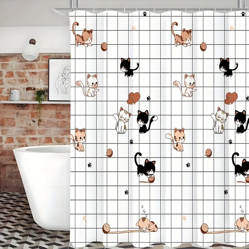 Waterproof Cute Cat Pattern Shower Curtain