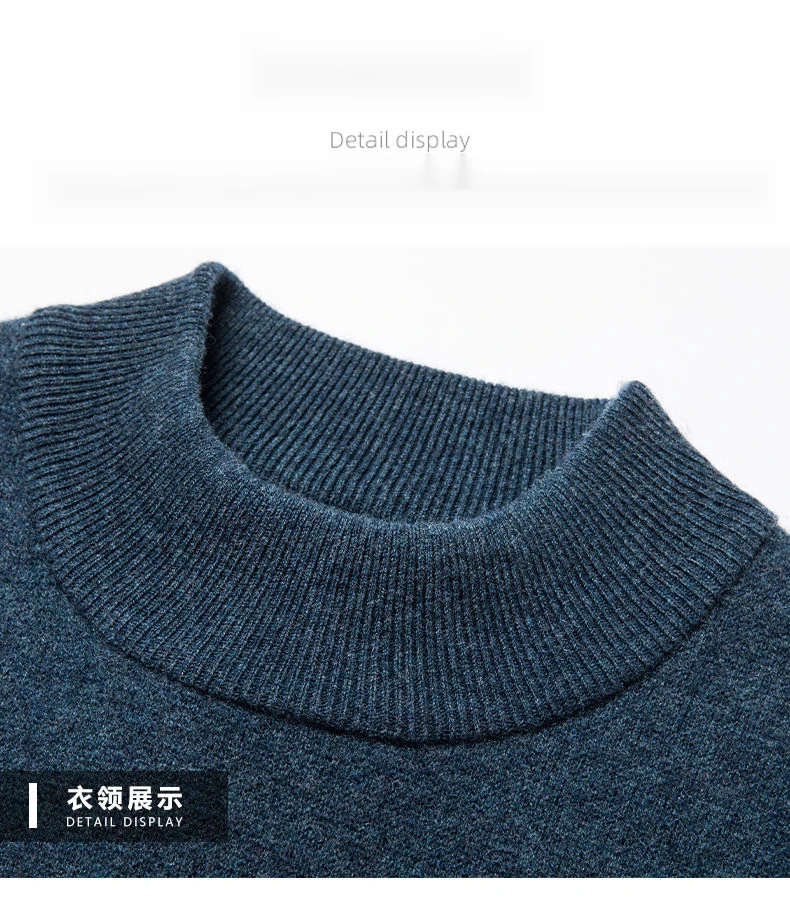 Cashmere 100% Middle aged Men's Solid Color Half High Collar Black Underlay Sweater Men's Thickened Sweater Pullover_voghion.com
