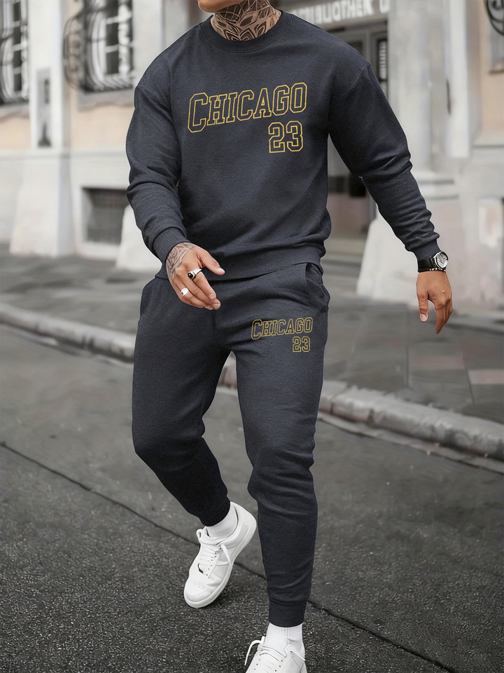 Chicago Number 23 Printing Mens Autumn Sweatshirt Set Fashion Jogging Two Pieces Sets Loose Fleece Shirt Casual Sporty Pants