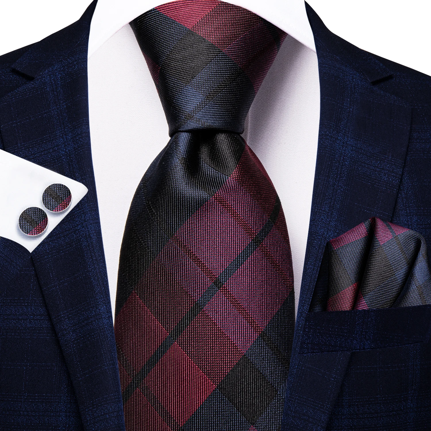 Business Classic Striped Solid Neck Tie for Men 3.4" Brand Necktie Pocket Square Cufflinks Wedding Party Silk Tie Set
