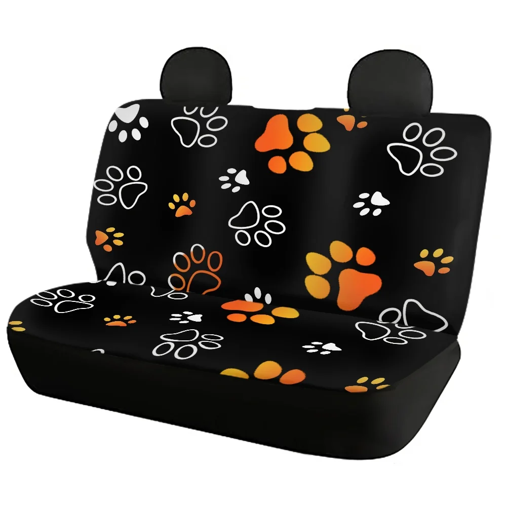 Dog Paw Print Car Seats Cover Full Set 4Pcs Front/Back Seat Protector  Custom Black Auto Interior for Woman Men Cartoon Footprint