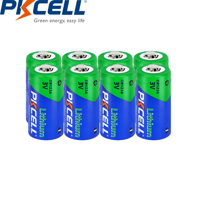 8Pcs PKCELL CR123A 3V Lithium battery CR 123A CR17345 16340 Non-rechargeable Batteries For camera Gas meter wireless Door Alarm